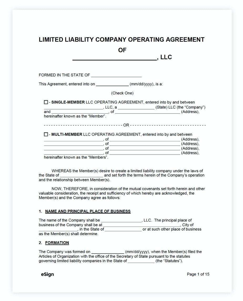Blank Business Operating Agreement